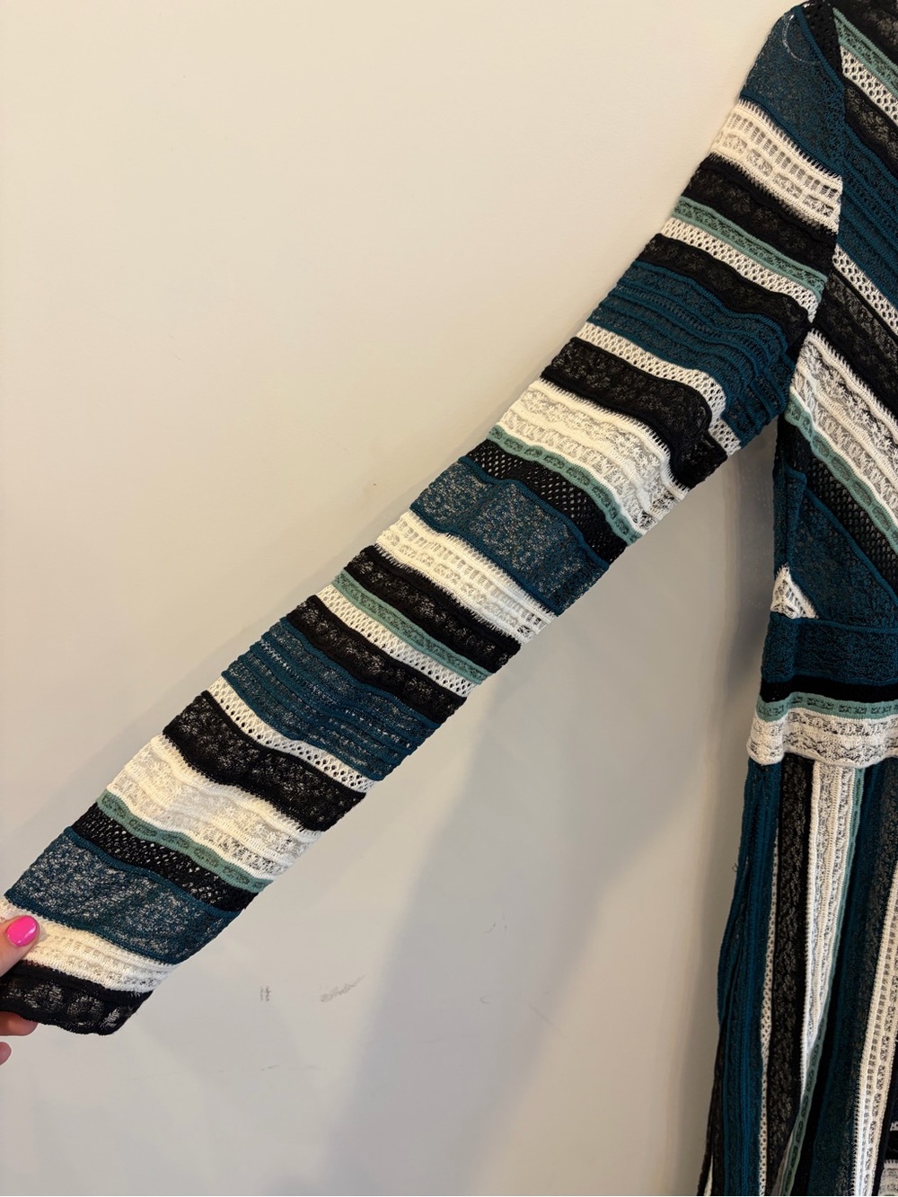 M by Missoni Teal, Black & White Striped Long-Sleeve Knit Dress - Picture 4 of 6